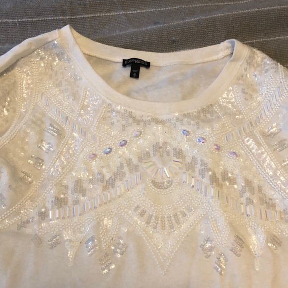 Express white sequin sweat shirt - Picture 2 of 3